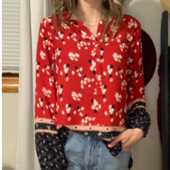 Loft floral red long sleeves top - Picture 2 of 10